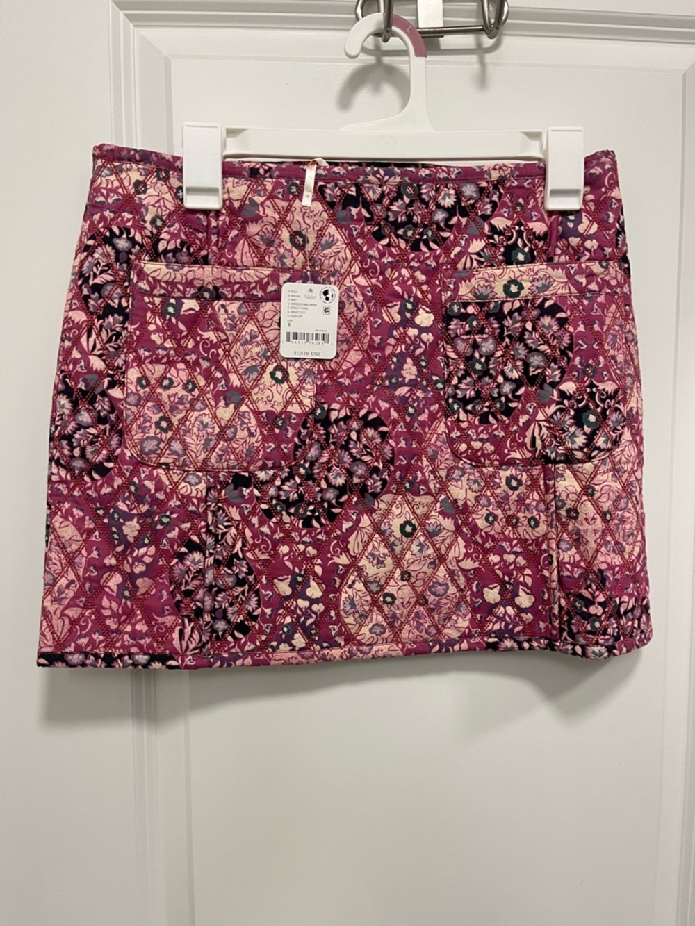 Free People Darla Quilted Mini Skirt Rose Tyrie Pink Size 8 NWT
